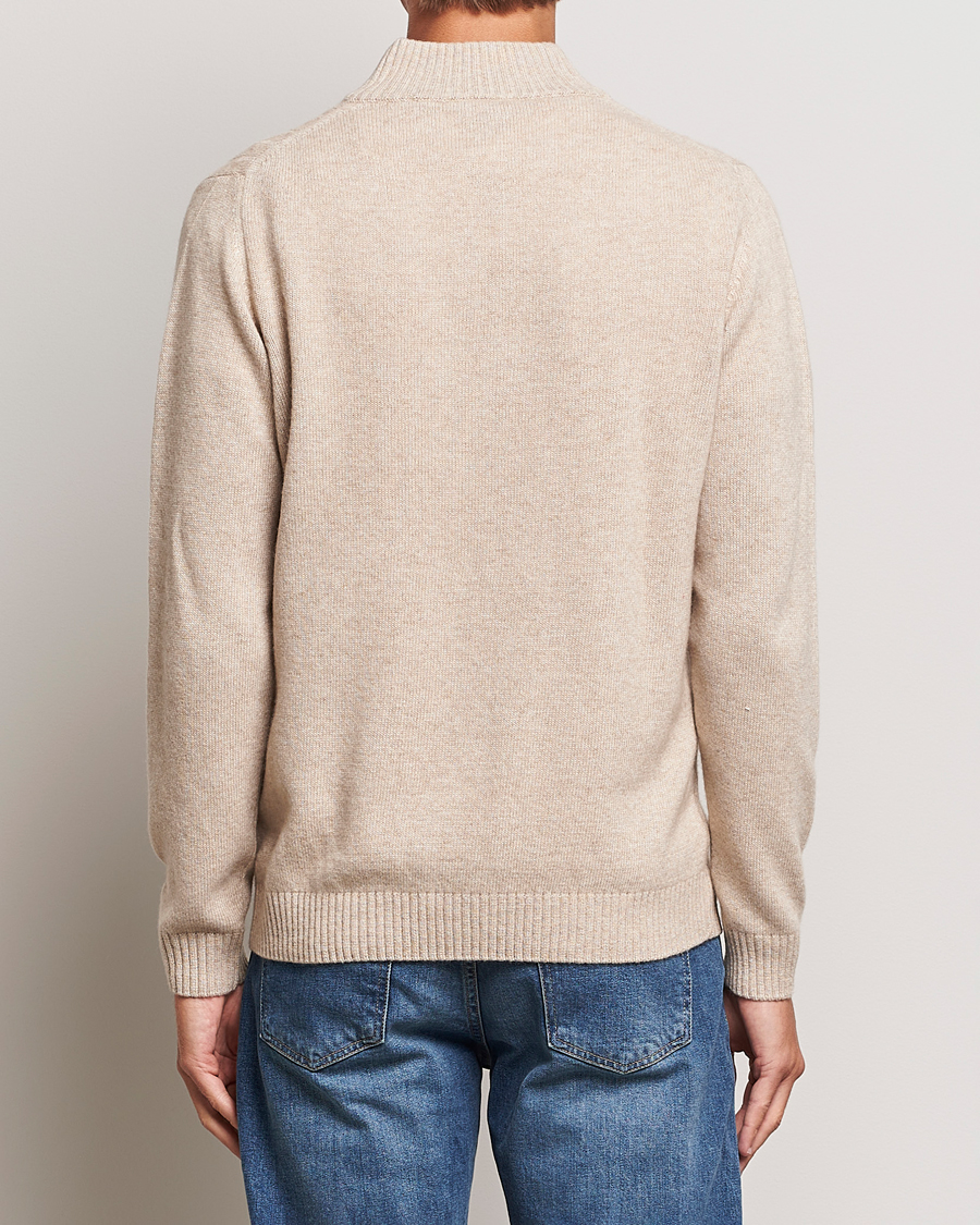 Uomini | Maglieria | Oscar Jacobson | Percy Wool/Cashmere Knitted Half Zip Beige