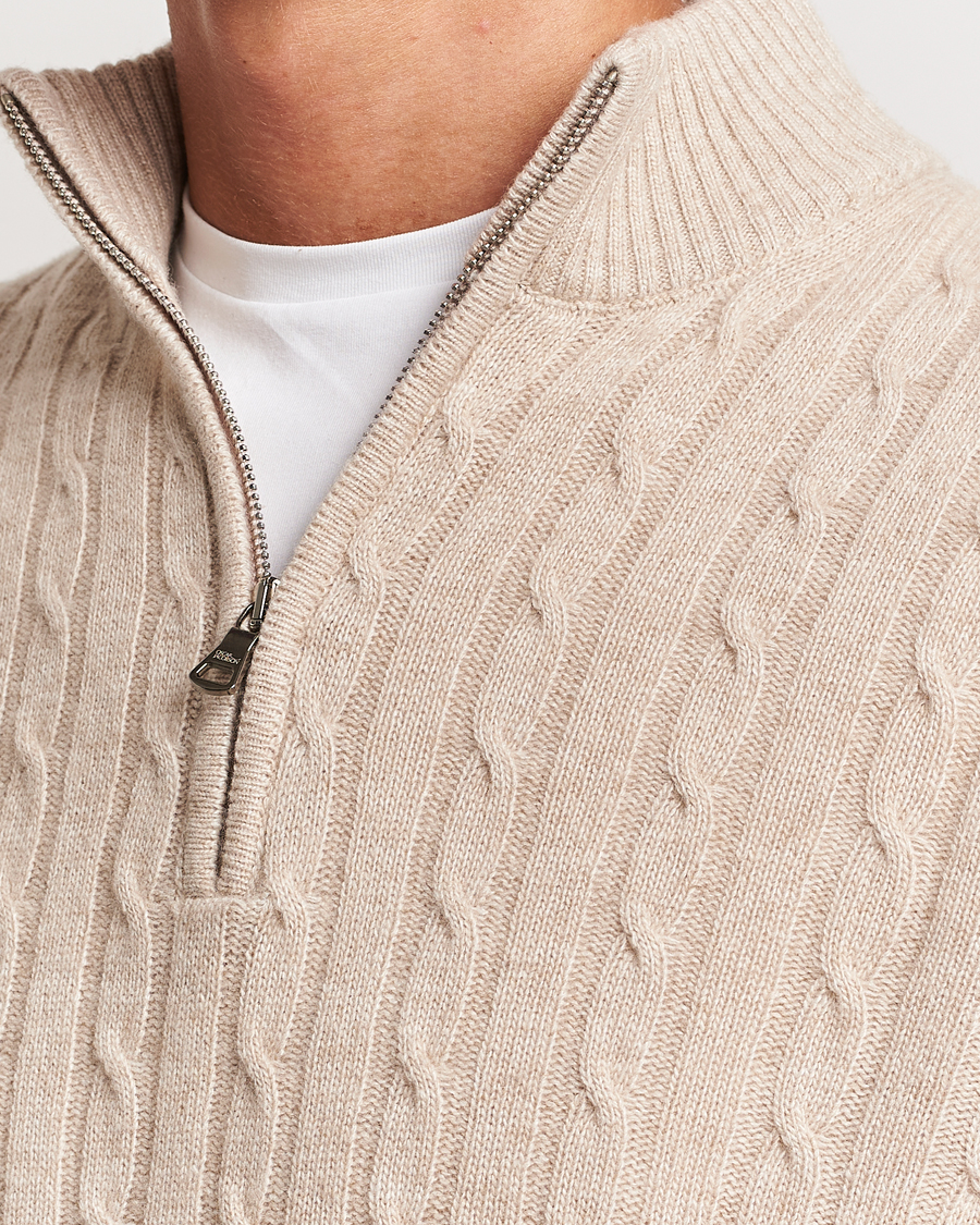 Uomini | Maglieria | Oscar Jacobson | Percy Wool/Cashmere Knitted Half Zip Beige