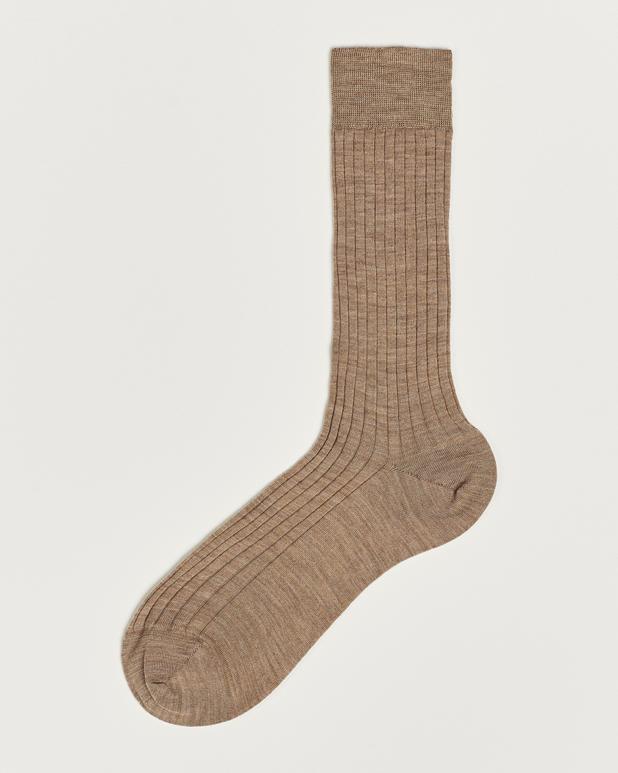 Uomini | Biancheria intima | Bresciani | Wool/Nylon Ribbed Short Socks Beige Melange