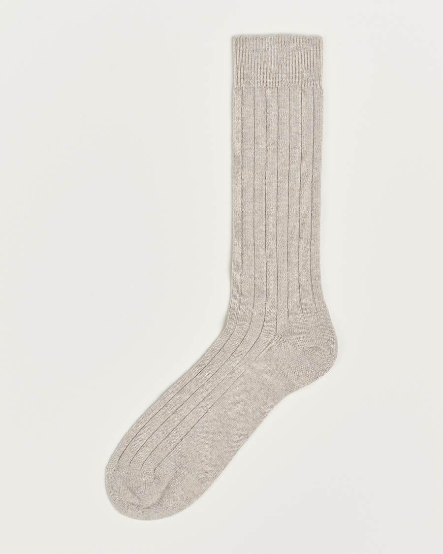 Uomini | Biancheria intima | Bresciani | Wool/Cashmerer Ribbed Socks Beige