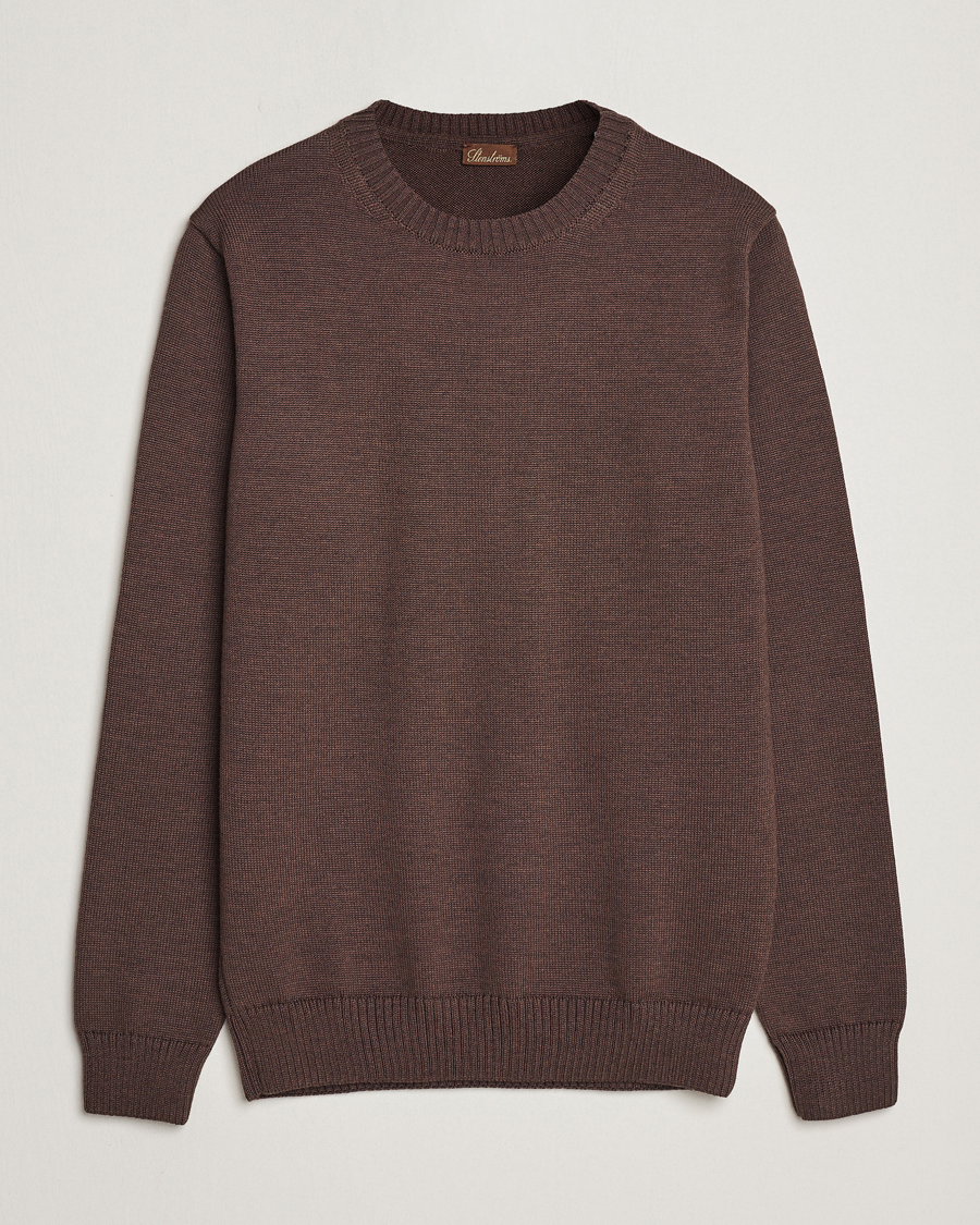 Uomini | Maglieria | Stenströms | Chunky Merino Crew Neck Brown