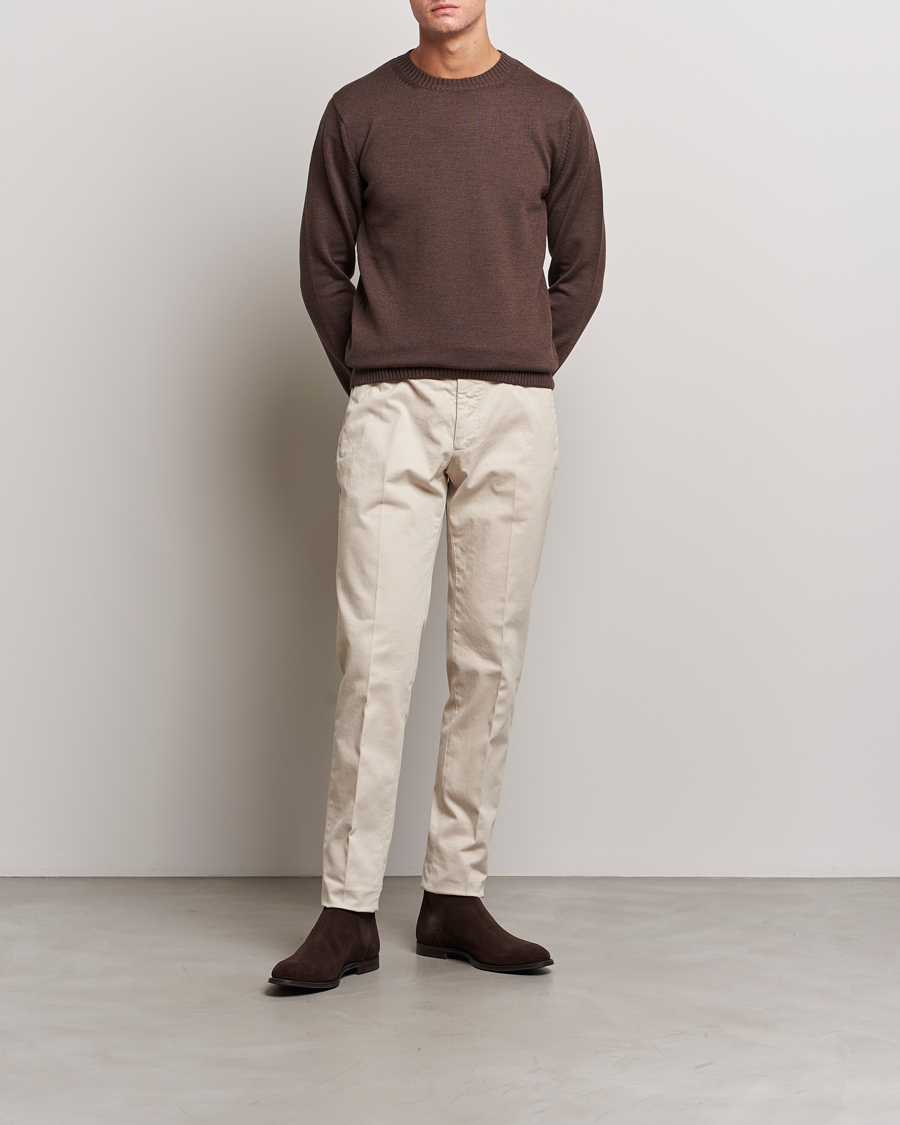 Uomini | Maglieria | Stenströms | Chunky Merino Crew Neck Brown