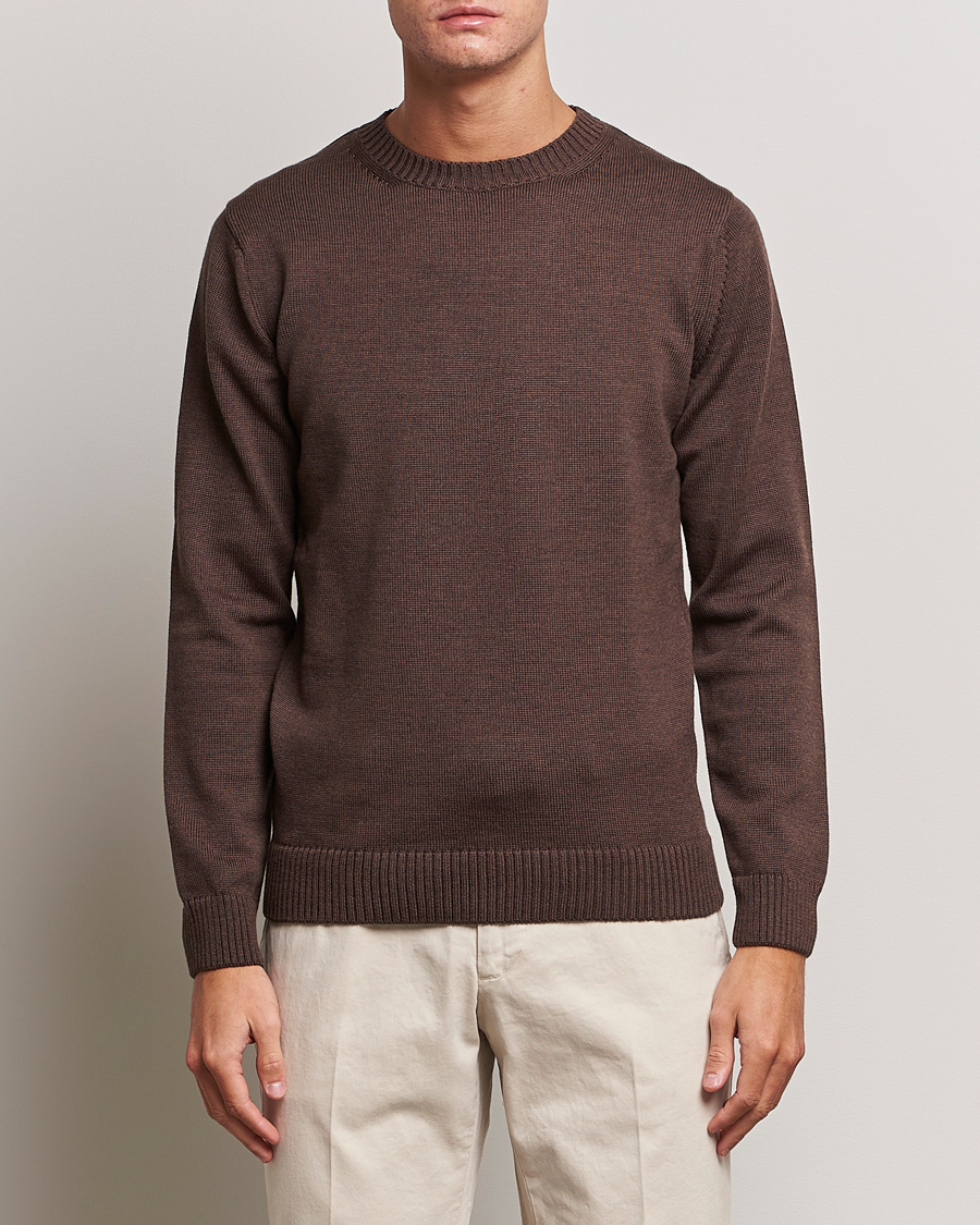 Uomini | Maglieria | Stenströms | Chunky Merino Crew Neck Brown