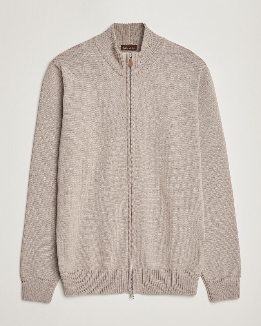 Uomini | Maglieria | Stenströms | Chunky Merino Full Zip Cardigan Beige