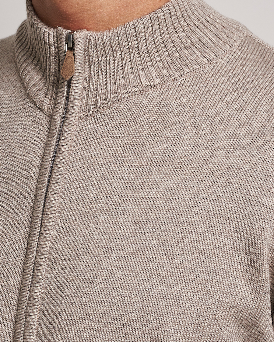 Uomini | Maglieria | Stenströms | Chunky Merino Full Zip Cardigan Beige
