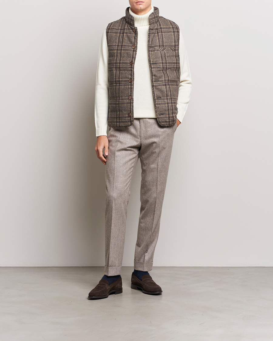 Uomini | Giacche | Stenströms | Checked Wool Flannel Vest Brown