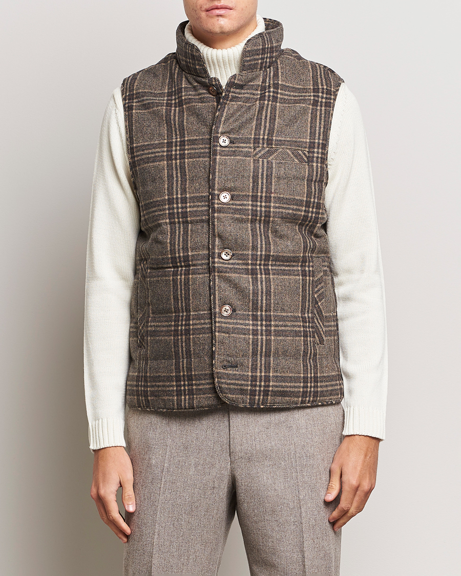Uomini | Giacche | Stenströms | Checked Wool Flannel Vest Brown