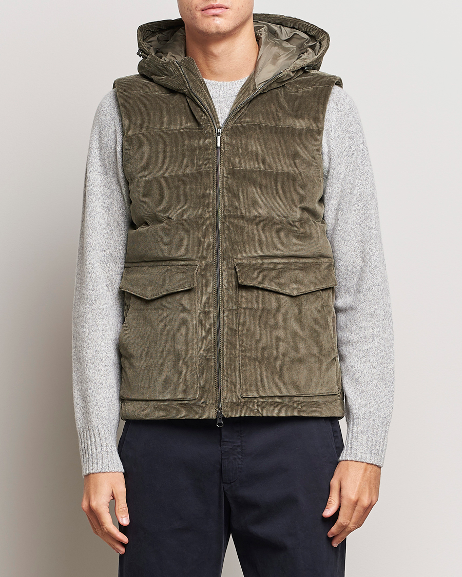 Uomini | Giacche | Stenströms | Hooded Corduroy Vest Brown