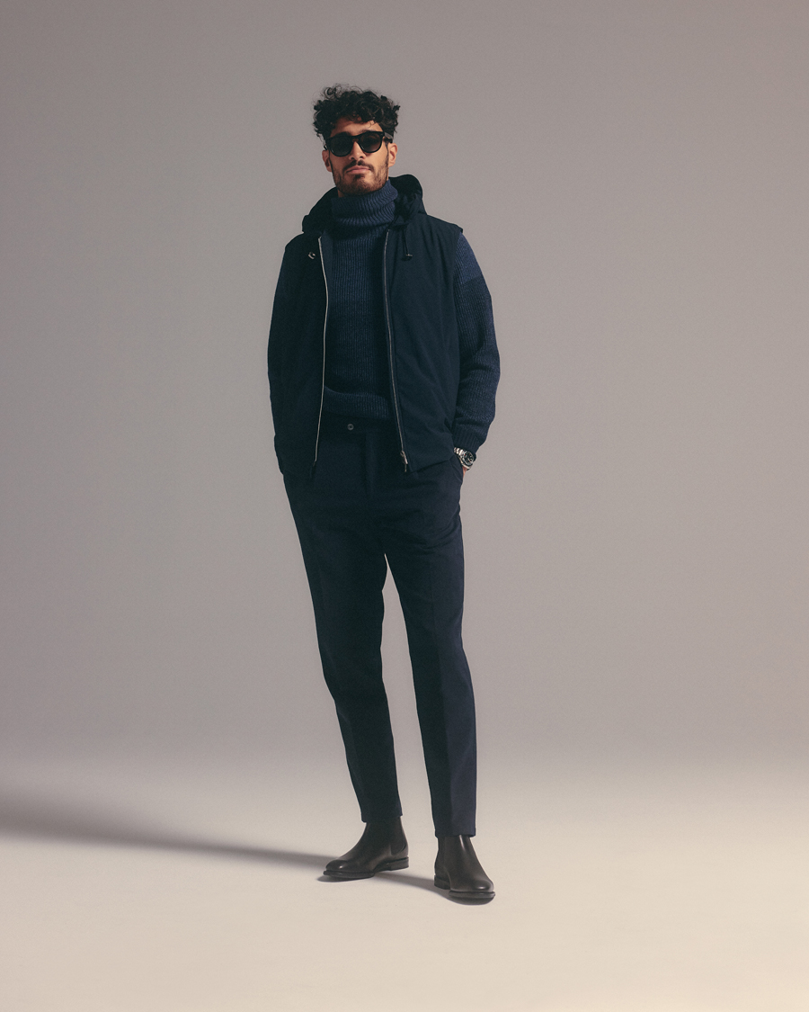 Uomini | Giacche | Stenströms | Active Jersey Leisure Hood Vest Navy