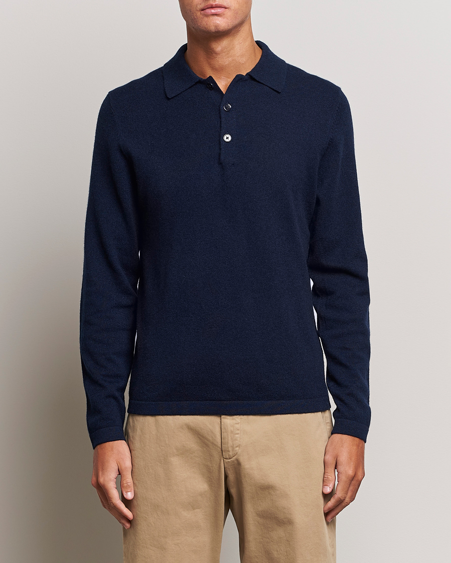 Uomini | Maglieria | Stenströms | Cashmere Poloshirt Navy