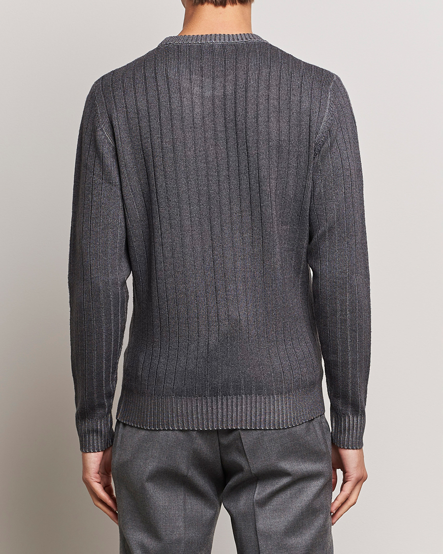 Uomini | Maglieria | Stenströms | Garment Dyed Ribbed Merino Wool Crewneck Grey