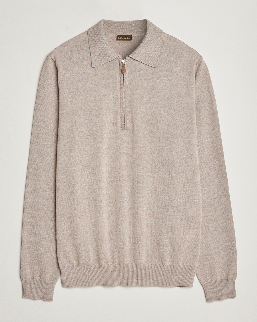 Uomini | Maglieria | Stenströms | Merino Wool Zip Polo Beige