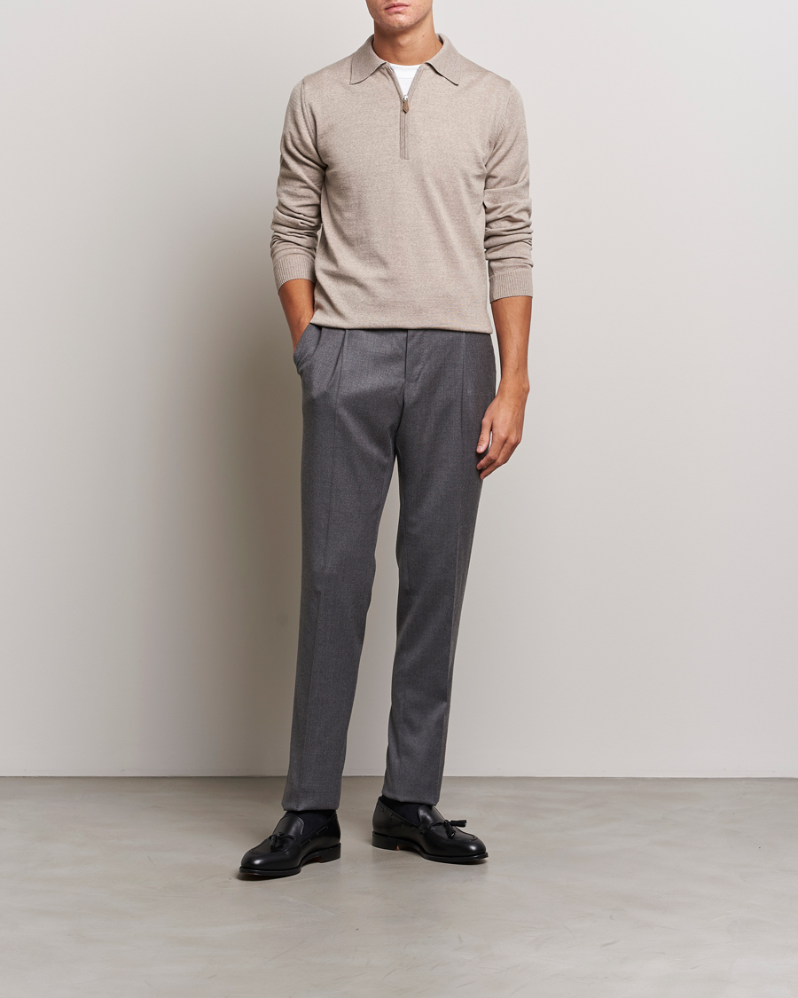 Uomini | Maglieria | Stenströms | Merino Wool Zip Polo Beige