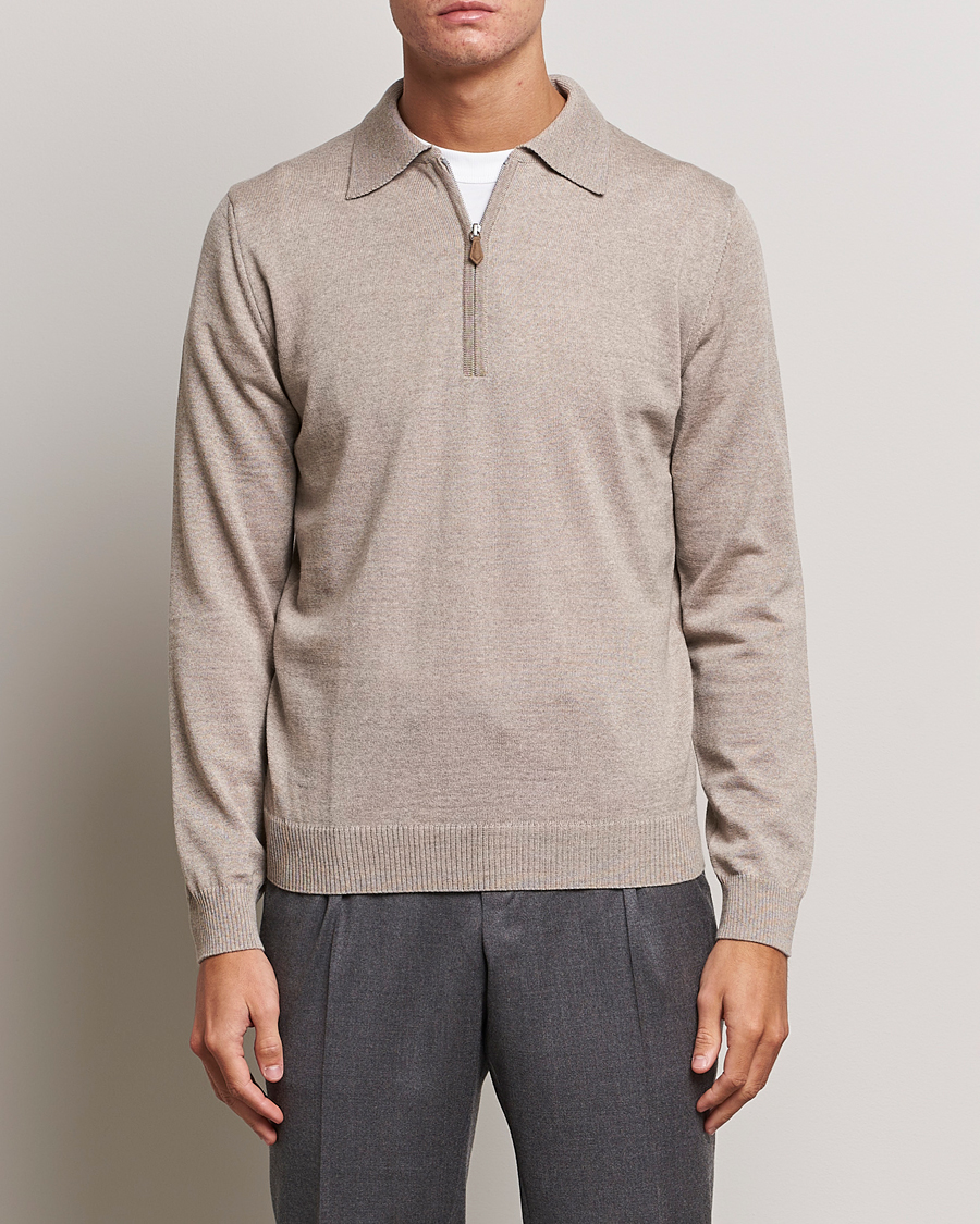 Uomini | Maglieria | Stenströms | Merino Wool Zip Polo Beige
