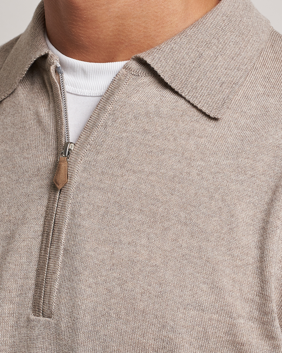 Uomini | Maglieria | Stenströms | Merino Wool Zip Polo Beige