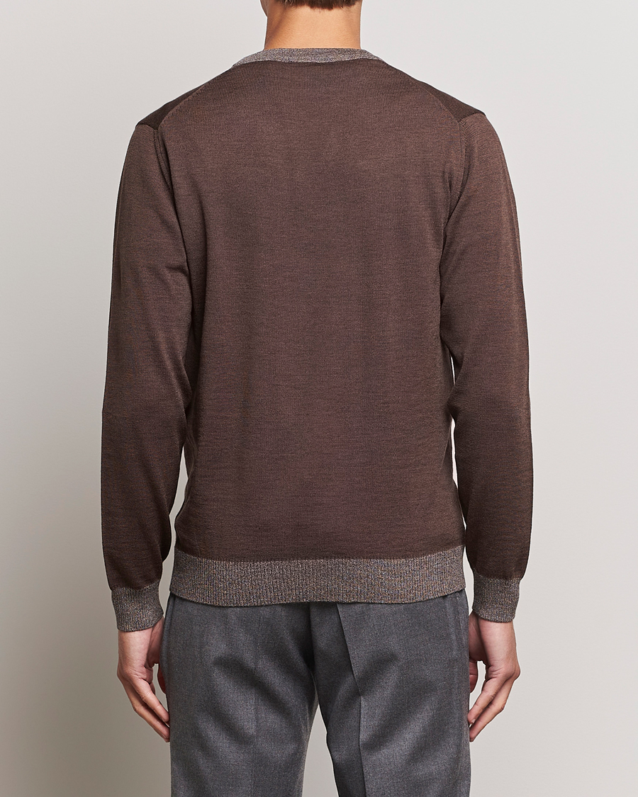 Uomini | Maglieria | Stenströms | Merino Wool Contrast Cardigan Brown