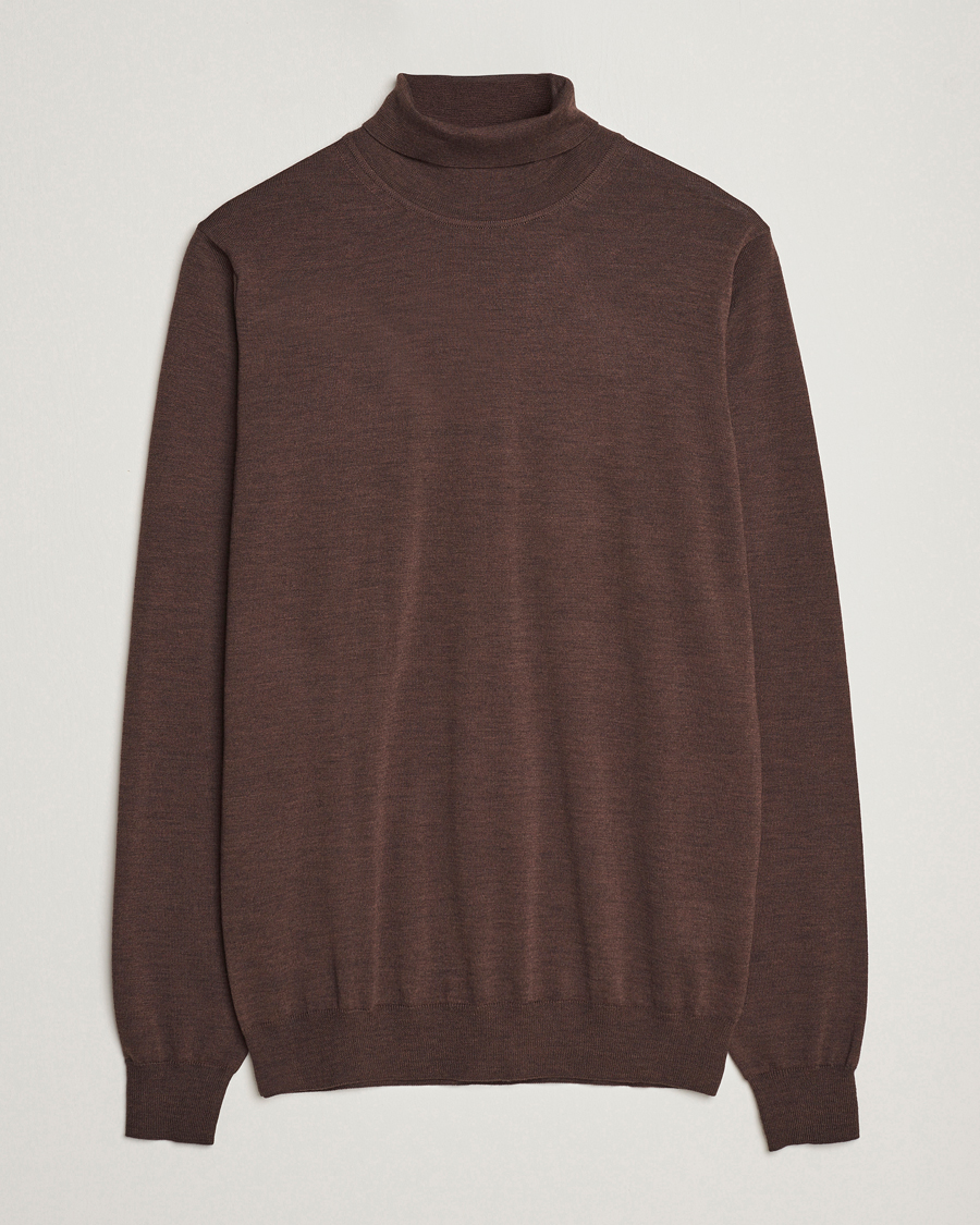 Uomini | Maglieria | Stenströms | Fine Merino Rollneck Brown