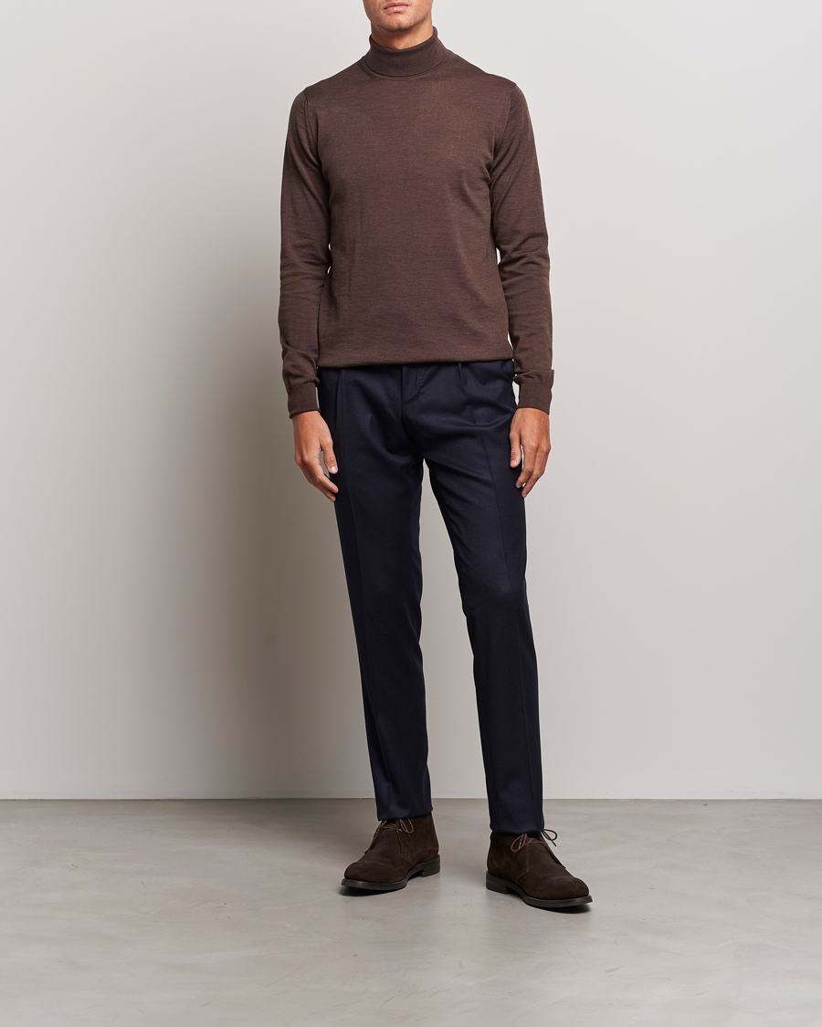 Uomini | Maglieria | Stenströms | Fine Merino Rollneck Brown