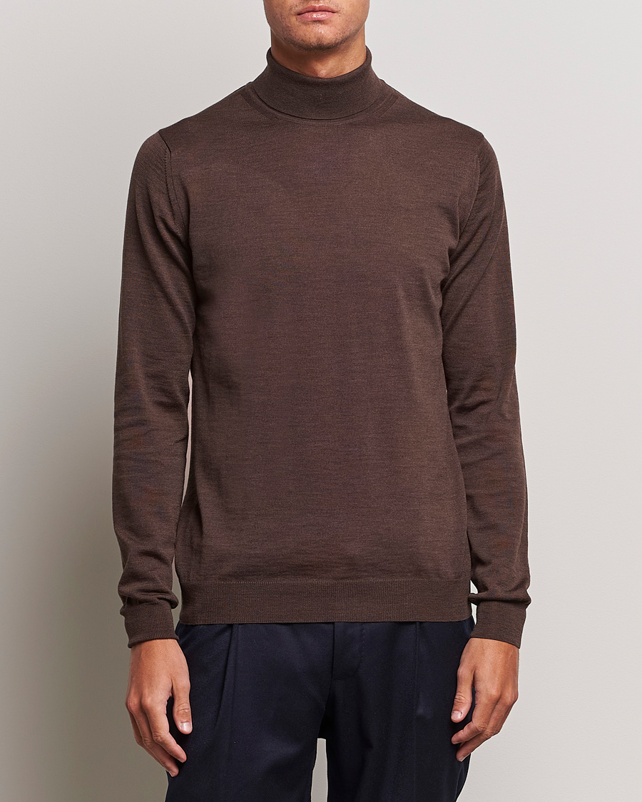 Uomini | Maglieria | Stenströms | Fine Merino Rollneck Brown
