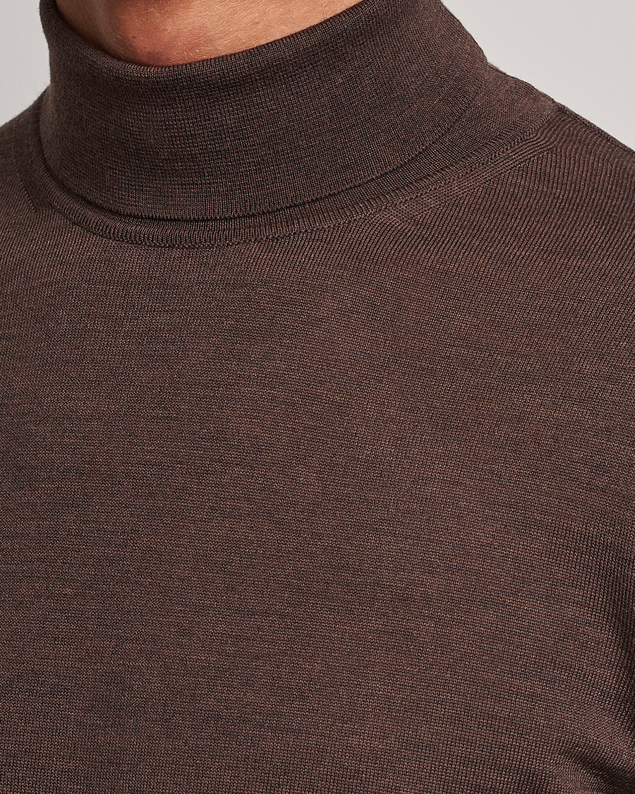 Uomini | Maglieria | Stenströms | Fine Merino Rollneck Brown