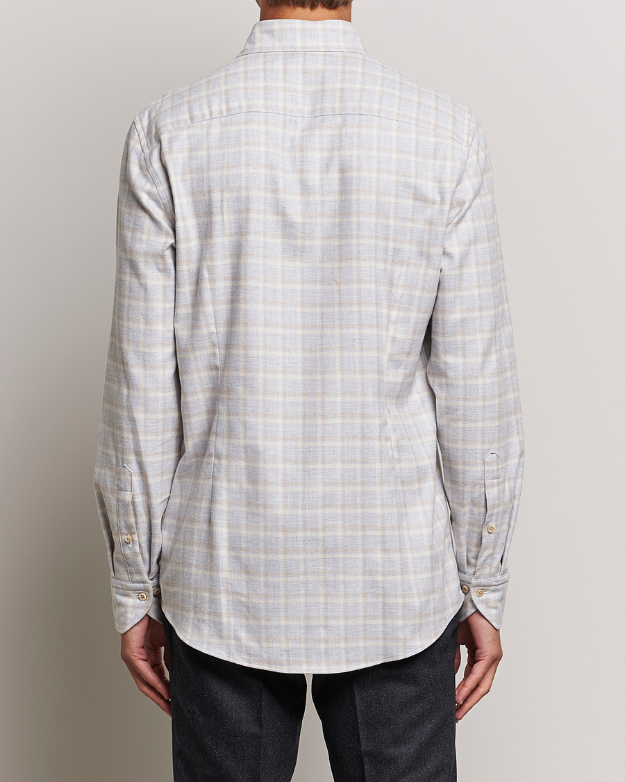 Uomini | Camicie | Stenströms | Slimline Checked Cut Away Flannel Shirt Light Grey