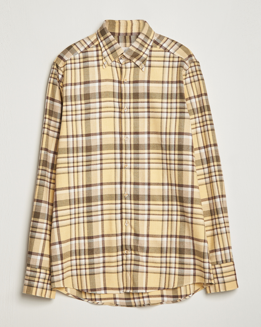 Uomini | Camicie | Stenströms | Slimline Checked Button Down Flannel Shirt Yellow