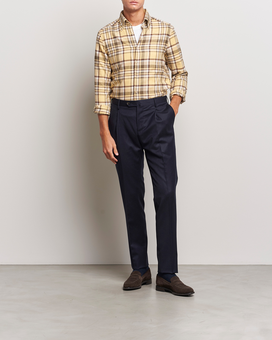 Uomini | Camicie | Stenströms | Slimline Checked Button Down Flannel Shirt Yellow