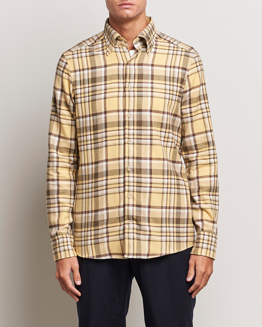 Uomini | Camicie | Stenströms | Slimline Checked Button Down Flannel Shirt Yellow