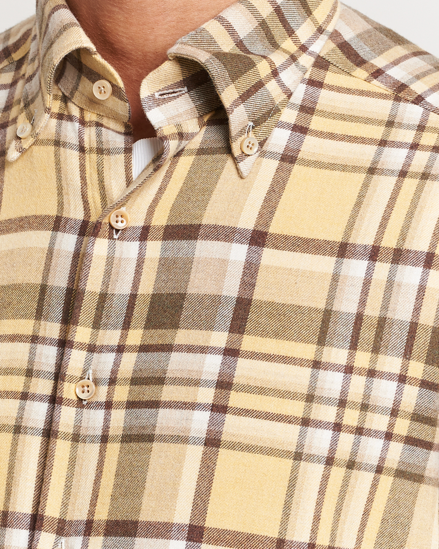 Uomini | Camicie | Stenströms | Slimline Checked Button Down Flannel Shirt Yellow