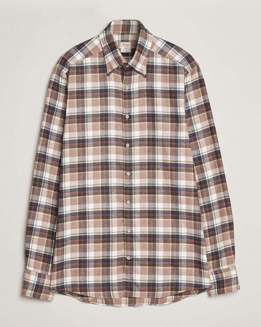 Uomini | Camicie | Stenströms | Slimline Checked Button Down Flannel Shirt Beige