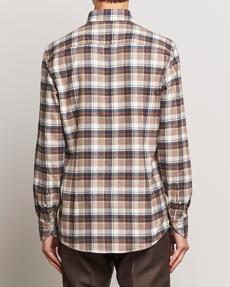 Uomini | Camicie | Stenströms | Slimline Checked Button Down Flannel Shirt Beige
