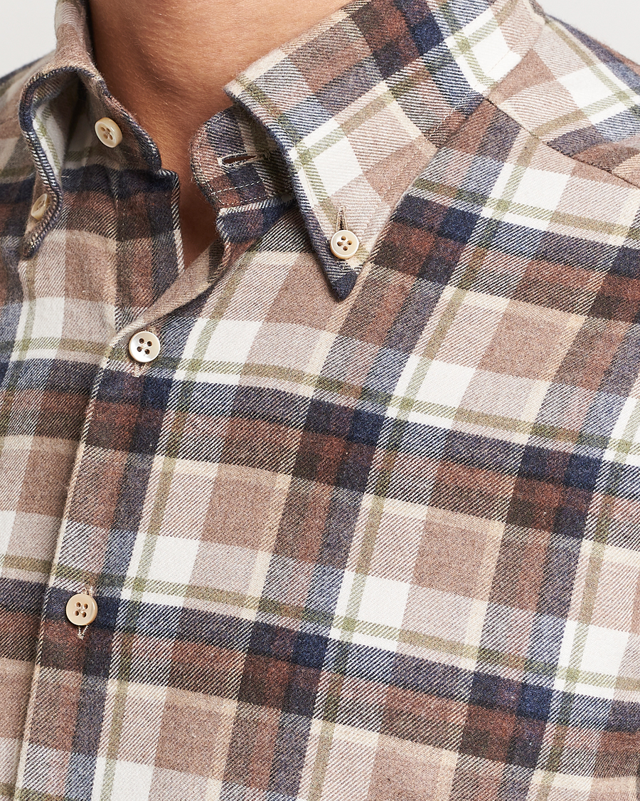 Uomini | Camicie | Stenströms | Slimline Checked Button Down Flannel Shirt Beige