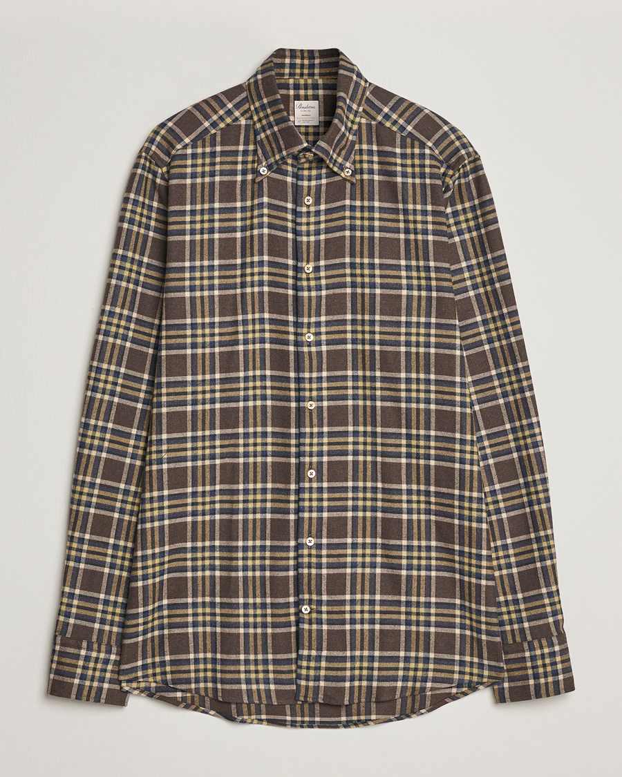 Uomini | Camicie | Stenströms | Slimline Checked Button Down Flannel Shirt Brown