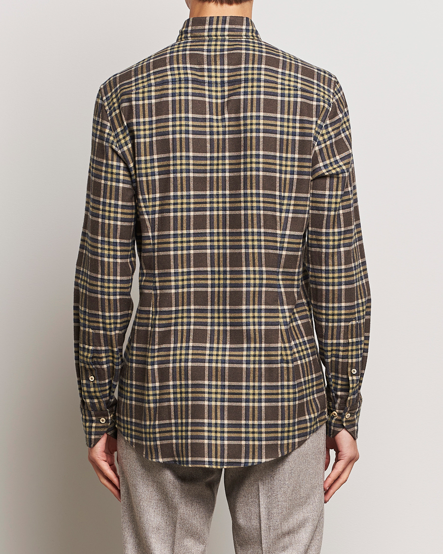 Uomini | Camicie | Stenströms | Slimline Checked Button Down Flannel Shirt Brown