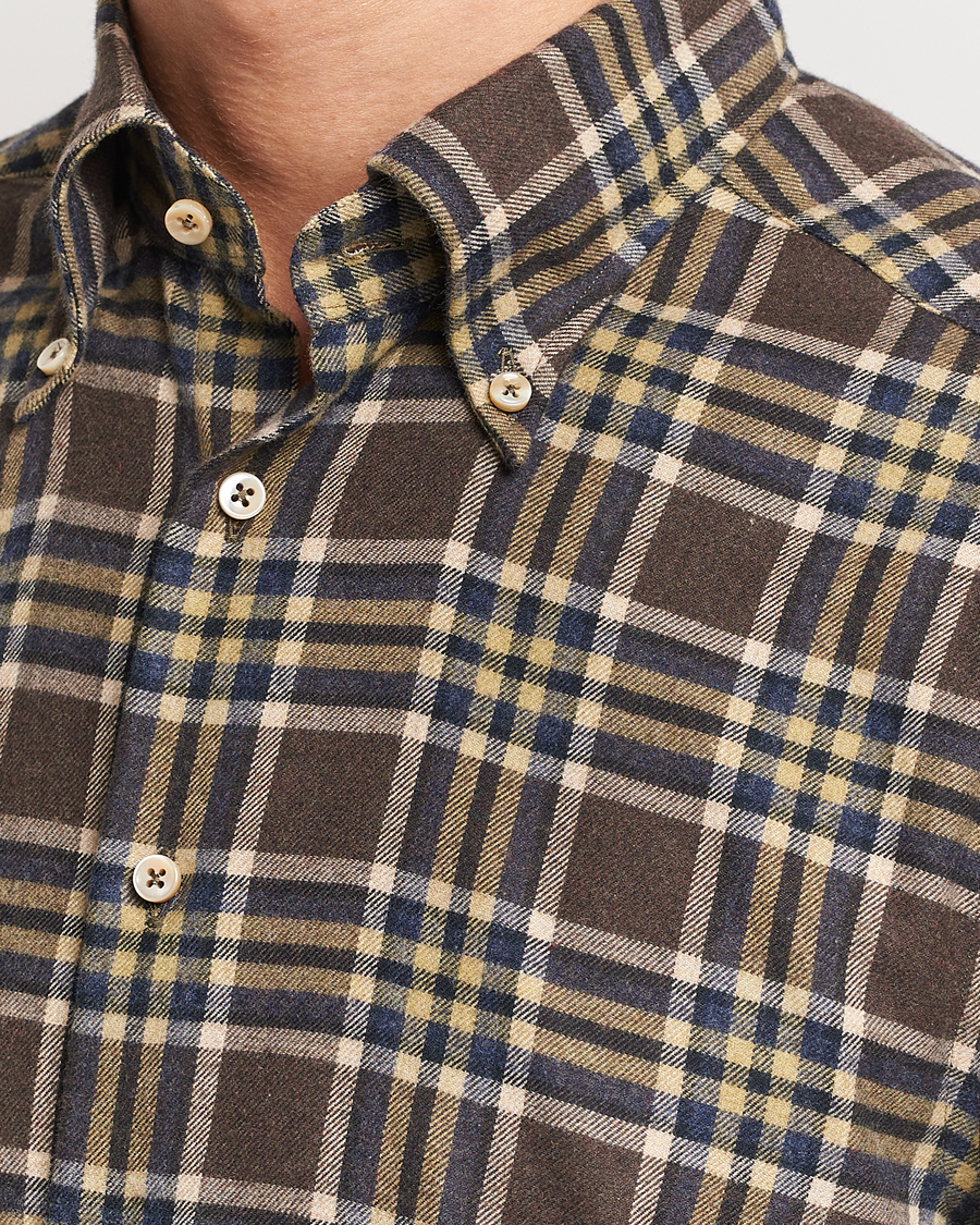 Uomini | Camicie | Stenströms | Slimline Checked Button Down Flannel Shirt Brown