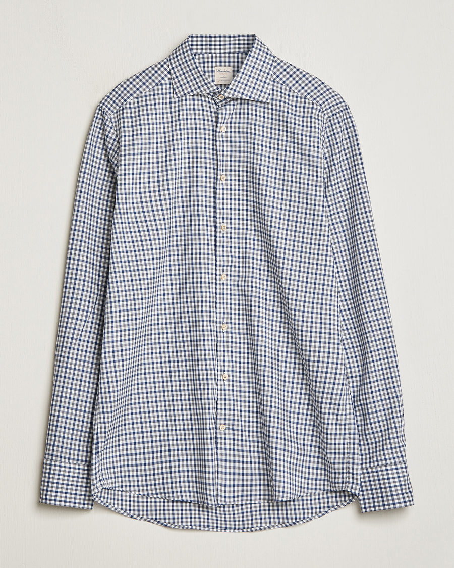 Uomini | Camicie | Stenströms | Slimline Small Checked Flannel Shirt Blue/Grey
