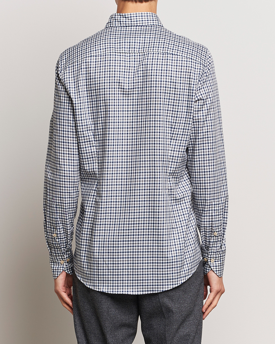 Uomini | Camicie | Stenströms | Slimline Small Checked Flannel Shirt Blue/Grey