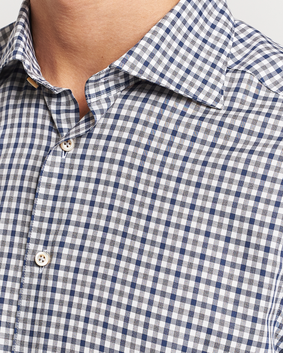Uomini | Camicie | Stenströms | Slimline Small Checked Flannel Shirt Blue/Grey