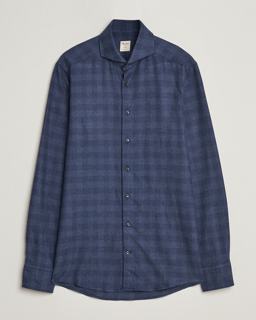 Uomini | Camicie | Stenströms | Slimline Checked Cut Away Flannel Shirt Navy