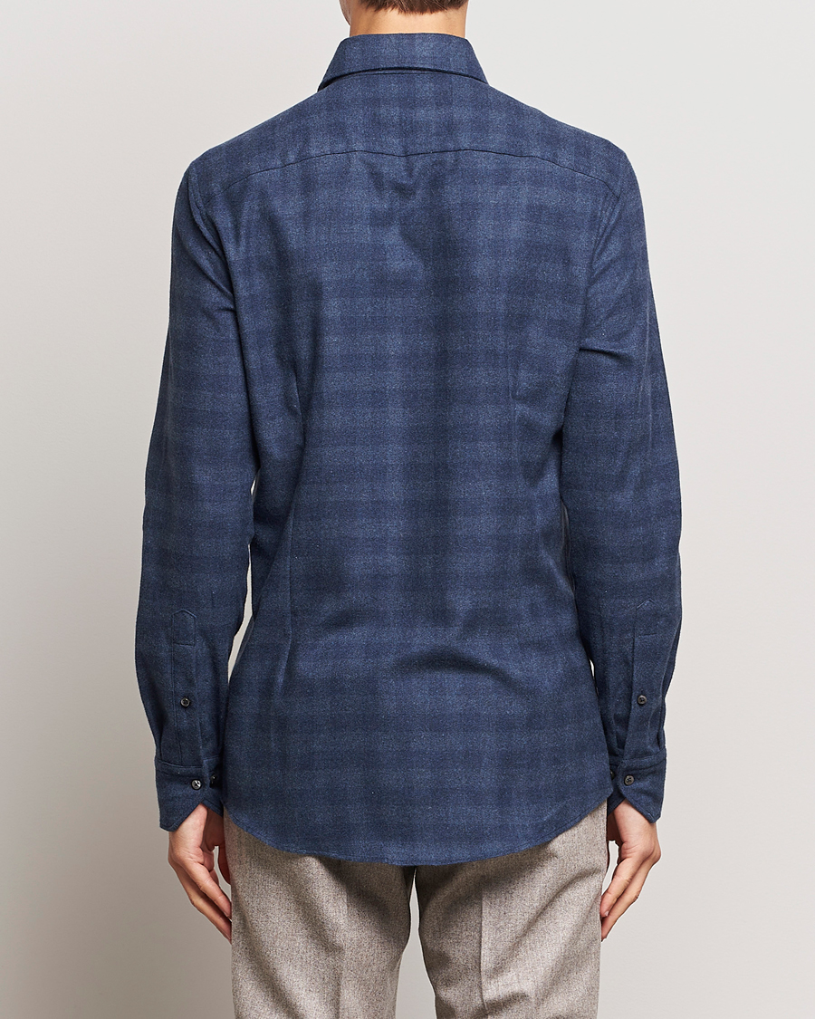 Uomini | Camicie | Stenströms | Slimline Checked Cut Away Flannel Shirt Navy