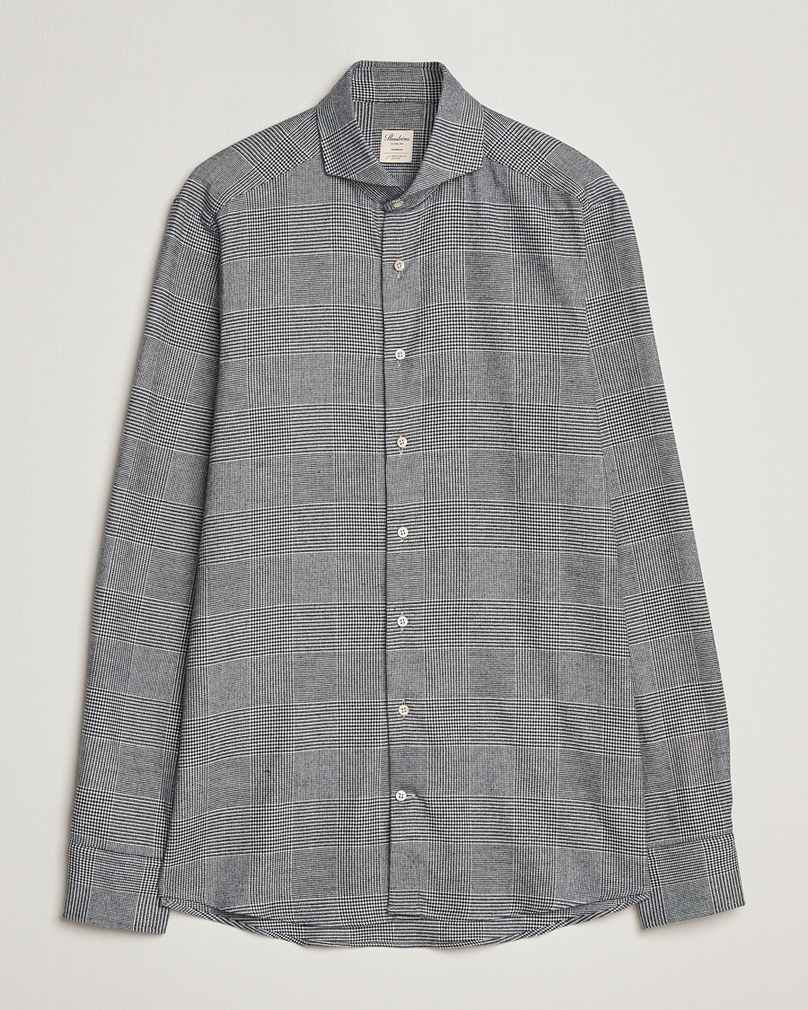Uomini | Camicie | Stenströms | Slimline Prince of Wales Check Flannel Shirt Grey