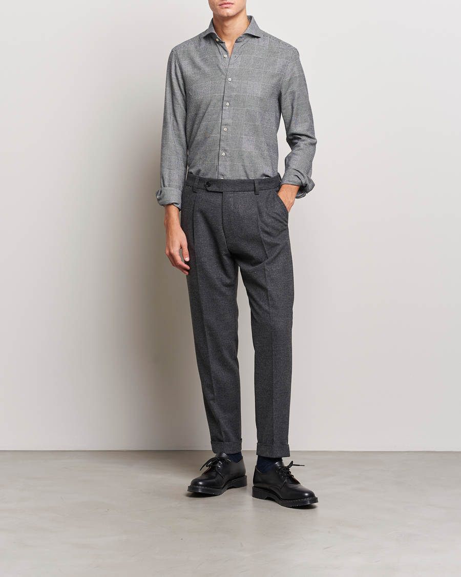 Uomini | Camicie | Stenströms | Slimline Prince of Wales Check Flannel Shirt Grey