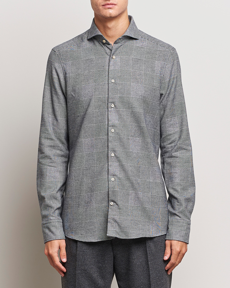 Uomini | Camicie | Stenströms | Slimline Prince of Wales Check Flannel Shirt Grey