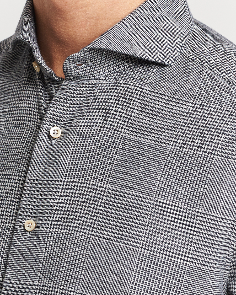 Uomini | Camicie | Stenströms | Slimline Prince of Wales Check Flannel Shirt Grey
