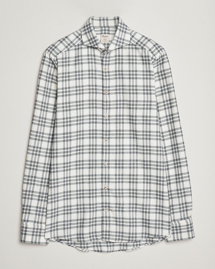 Uomini | Camicie | Stenströms | Slimline Checked Cut Away Flannel Shirt White/Black