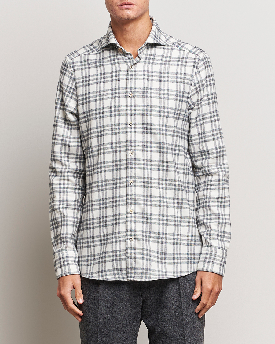 Uomini | Camicie | Stenströms | Slimline Checked Cut Away Flannel Shirt White/Black