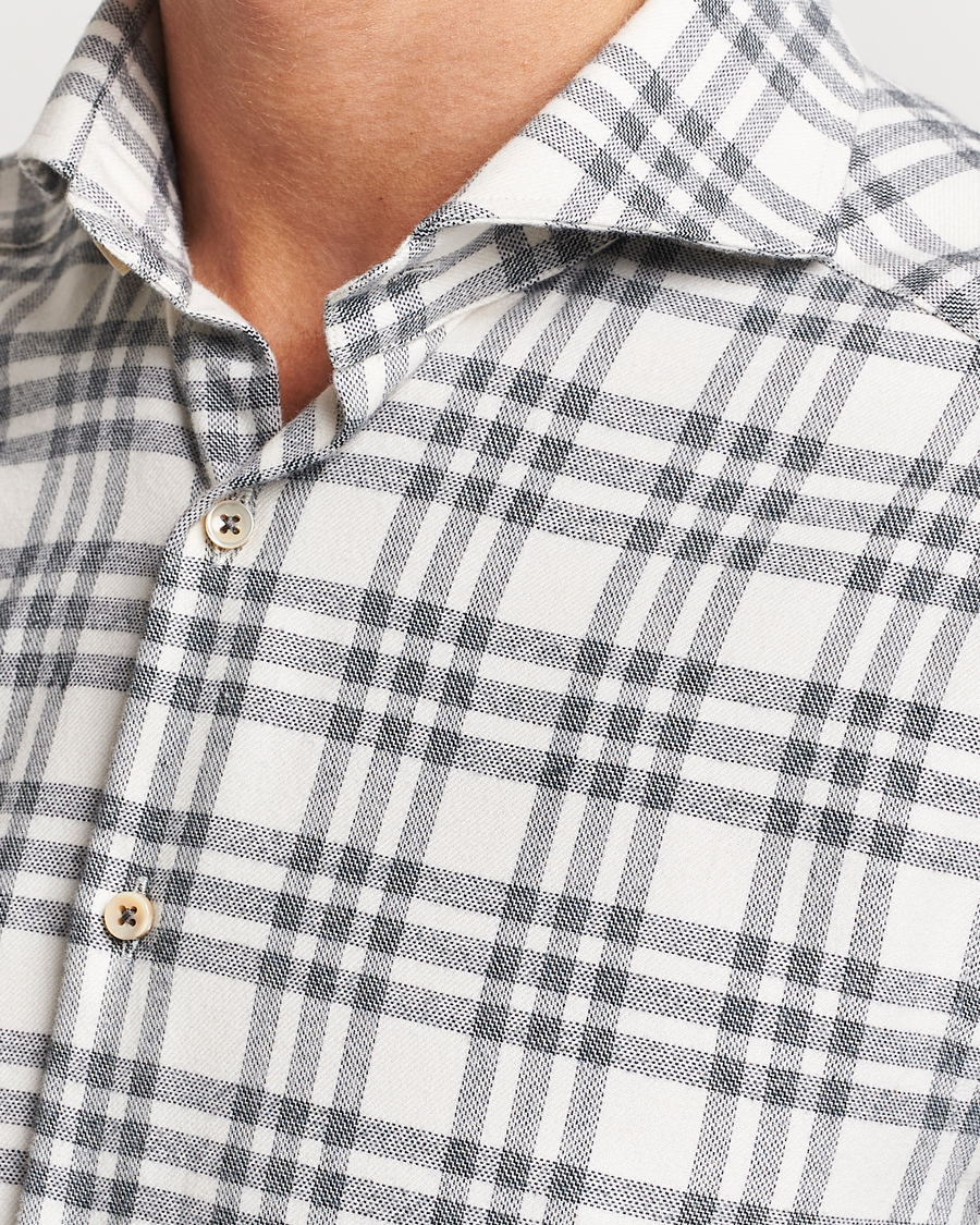 Uomini | Camicie | Stenströms | Slimline Checked Cut Away Flannel Shirt White/Black