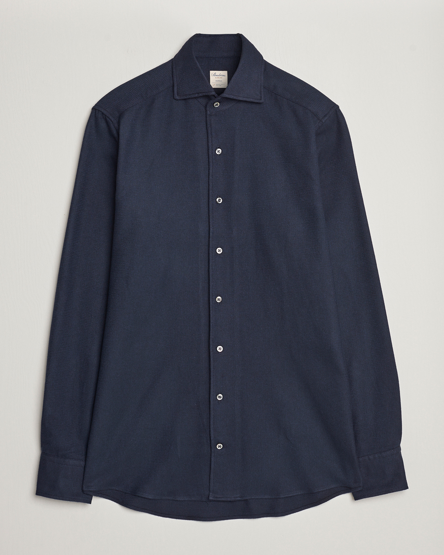 Uomini | Camicie | Stenströms | Slimline Micro Structure Flannel Shirt Navy