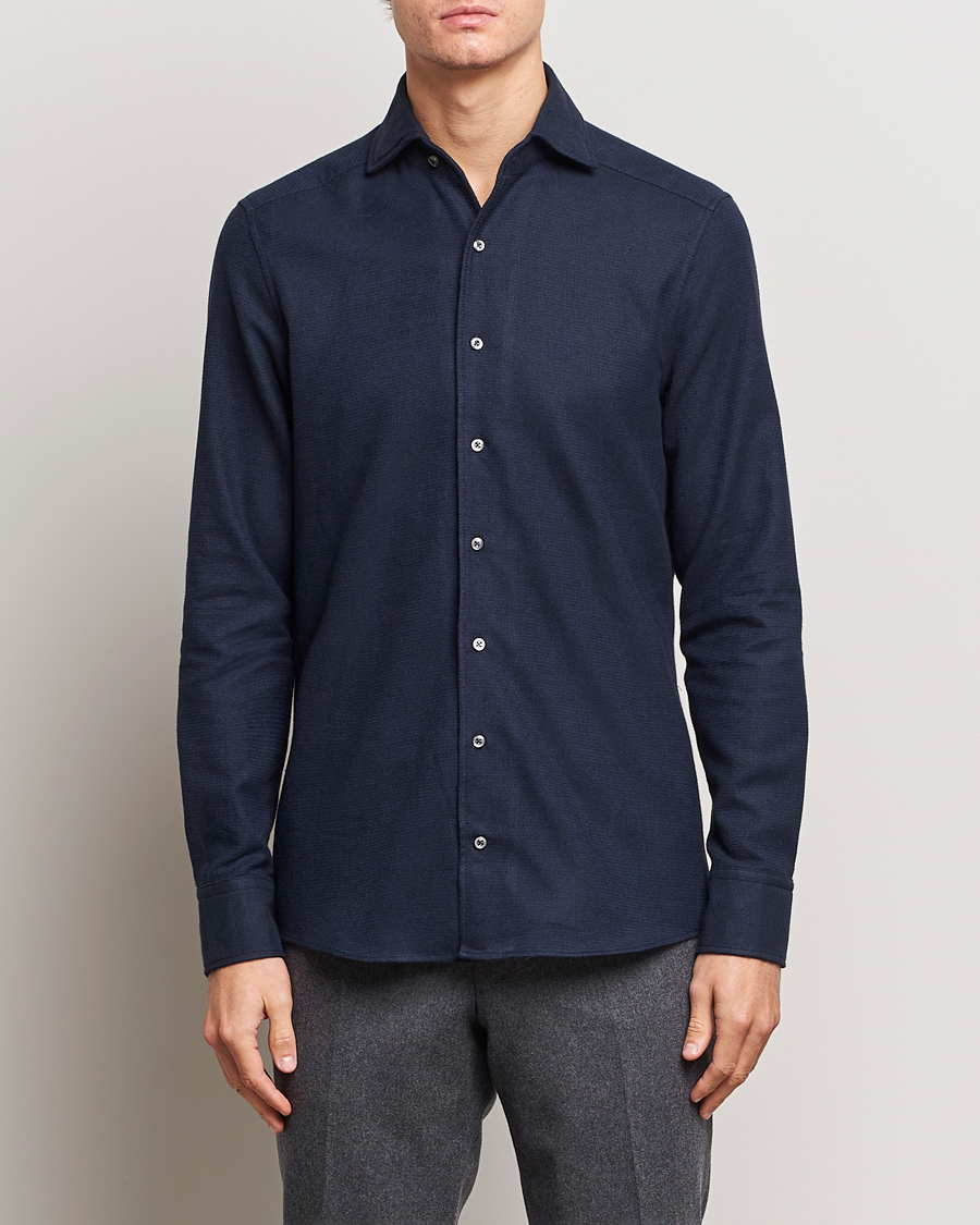 Uomini | Camicie | Stenströms | Slimline Micro Structure Flannel Shirt Navy