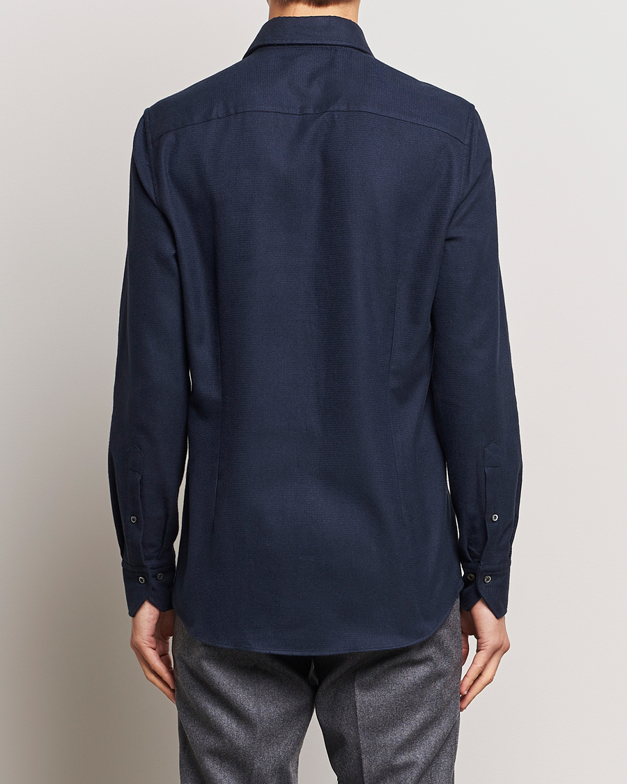 Uomini | Camicie | Stenströms | Slimline Micro Structure Flannel Shirt Navy